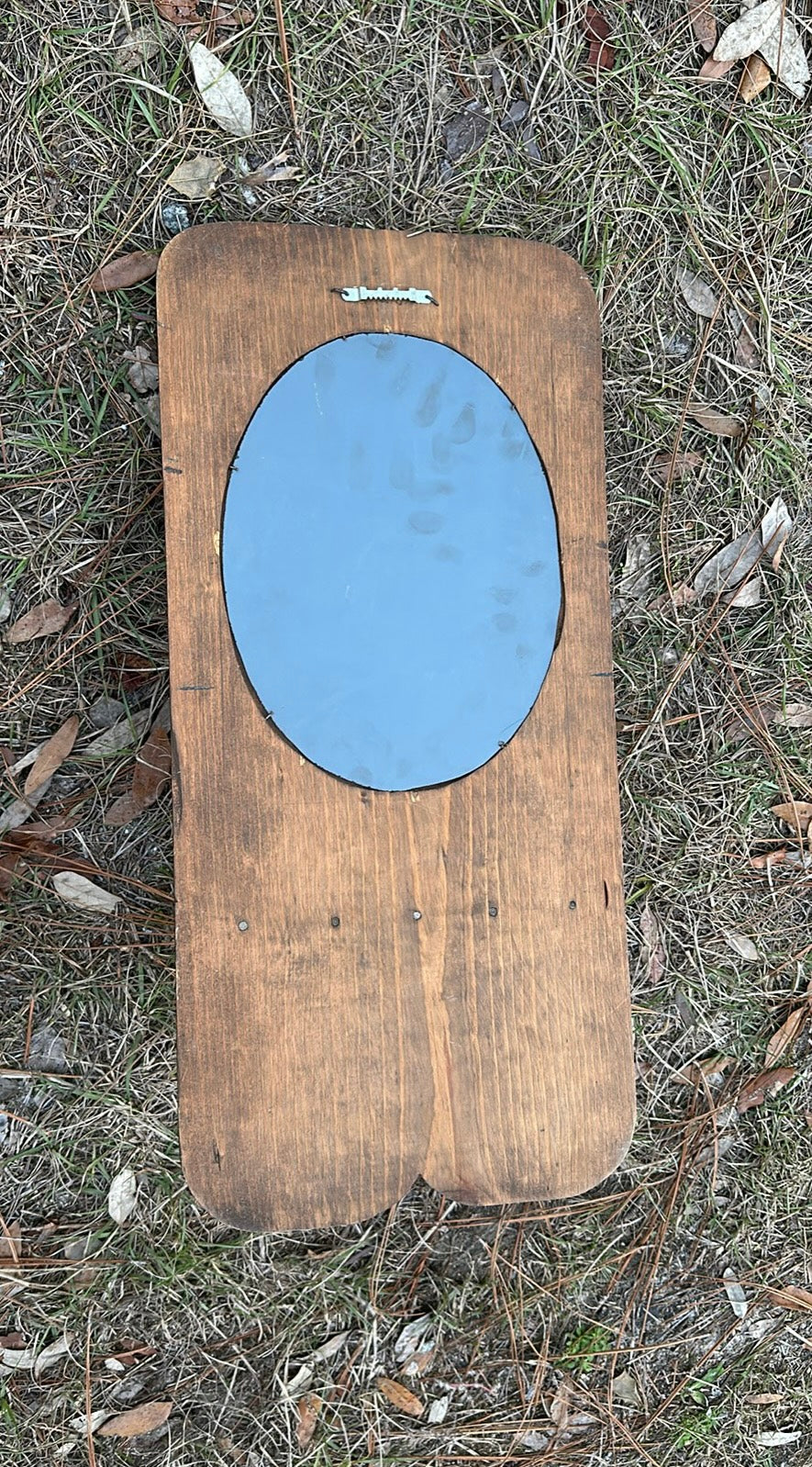 Rustic antique solid wood mirror with oil lamp holder