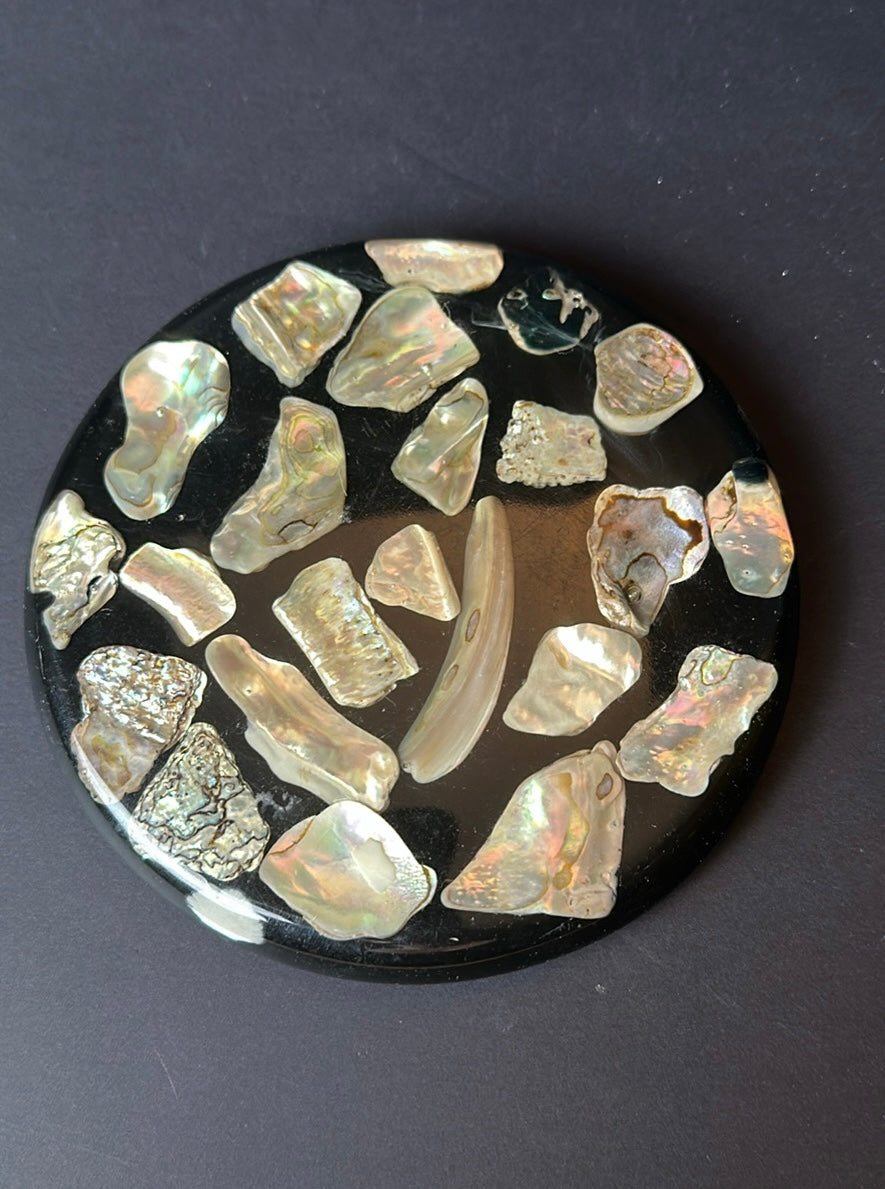 Vintage 60s Lucite + Abalone Ashtray & Trivet