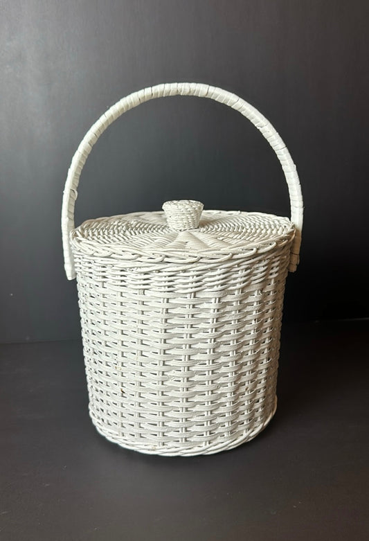 Cottagecore Vintage White Wicker Ice Bucket